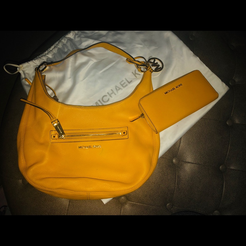 Authentic Mk Yellow Hobo Bag And Matching Wallet - image 1